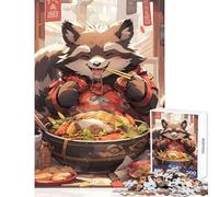Rompecabezas de 1000 Piezas para Adolescentes diseño de Mapache Ramen decoración de Pared Regalo de cumpleaños Juegos relajantes Que mejoran el Amor en Pareja tamaño 38x52cm