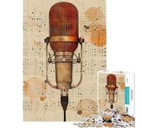 Rompecabezas de 1000 Piezas para Adolescentes diseño de micrófono Vintage Juguetes de decoración para el hogar desafío difícil cumpleaños (38x26cm)