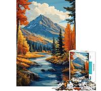 Rompecabezas de 1000 Piezas para Adolescentes diseño de montaña y río en otoño Ideal para Adultos Juguetes de Bricolaje Juego de análisis y lógica Que desafía los límites (50x75cm)