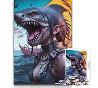 Rompecabezas de 1000 Piezas para Adolescentes, diseño de Mujer con Cabeza de tiburón, Ideal para un rato de Relax, Troquelado de precisión Fina, tamaño 50x75cm