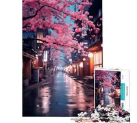 Rompecabezas de 1000 Piezas para Adolescentes diseño de neón Calles de Tokio con Flores de Cerezo Diversión en casa Juegos relajantes para Mejorar la Memoria Apto para Mayores de 14 años (38x52cm)