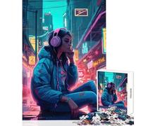 Rompecabezas de 1000 Piezas para Adolescentes diseño de neón lofi Cyberpunk antiestrés Ideas de Regalo Juego Familiar Entrena tu Cerebro y Tus Manos tamaño 38x26cm