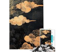 Rompecabezas de 1000 Piezas para Adolescentes diseño de Nubes Doradas sobre Fondo Negro Ideal para Adultos Juego de ingenio precisión de Corte dificultad y desafío (tamaño 38x52cm)