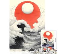 Rompecabezas de 1000 Piezas para Adolescentes diseño de Olas Gigantes y Sol Rojo Paisaje japonés Juguetes de Bricolaje Grandes Regalos y Juguetes Juego práctico Actividades Divertidas en casa 38x52cm