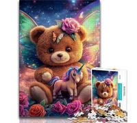 Rompecabezas de 1000 Piezas para Adolescentes,diseño de Oso de Peluche y Unicornio,Ideal para Adultos,Ideal para aliviar el estrés,Ideal para un Reto difícil,Regalo de Amigo Secreto (tamaño 38x26cm)