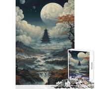Rompecabezas de 1000 Piezas para Adolescentes diseño de Pagoda bajo la Luna Llena Juguete Decorativo de Pared Regalo para cumpleaños Juego Familiar Entrena tu Cerebro y Tus Manos tamaño 38x52cm
