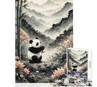Rompecabezas de 1000 Piezas para Adolescentes diseño de Panda con Paisaje Floral montañoso Juguetes de decoración para el hogar Regalos de Amigo Secreto Juego Educativo Que Ayuda a ejercitar