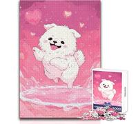 Rompecabezas de 1000 Piezas para Adolescentes, diseño de Perro Esponjoso Feliz en un Mundo de Corazones Rosas Juego cognitivo Divertido y de Aprendizaje reflexivo Tamaño 38x26cm