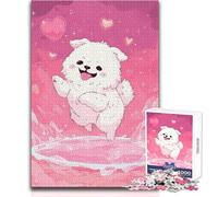 Rompecabezas de 1000 Piezas para Adolescentes, diseño de Perro Feliz y Esponjoso en un Mundo de Corazones Rosas, Ideal para Momentos de Relax, Juguete Troquelado de precisión Fina, tamaño 50x75cm