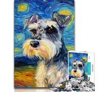 Rompecabezas de 1000 Piezas para Adolescentes, diseño de Perro Schnauzer bajo el Cielo Nocturno, Ideal como Juguete Educativo, Regalo de Amigo Secreto para niños de 14 años 38x26cm