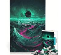 Rompecabezas de 1000 Piezas para Adolescentes diseño de Planeta con Ondas de neón decoración de Pared Divertida y Original Regalos de cumpleaños y únicos 38x52cm