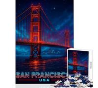 Rompecabezas de 1000 Piezas para Adolescentes diseño de Puente Golden Gate Arte de neón decoración del hogar Juguetes Regalo Divertido Juego práctico Cada Pieza es única - Tamaño 38x52cm