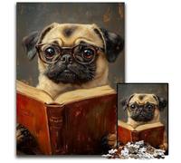 Rompecabezas de 1000 Piezas para Adolescentes, diseño de Pug Leyendo un Libro, de Madera, Colorido, para decoración del hogar y Juego Interactivo Familiar, 50x75cm