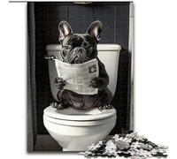 Rompecabezas de 1000 Piezas para Adolescentes, diseño de Pug Sentado en el Inodoro, Juguetes educativos, Juegos Familiares, cumpleaños, 38x26cm