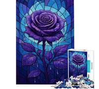 Rompecabezas de 1000 Piezas para Adolescentes diseño de Rosa púrpura en vidriera artística Ideal para la Familia Decoración de Pared Difícil y desafiante (tamaño 38x26cm)