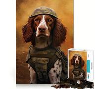 Rompecabezas de 1000 Piezas para Adolescentes,diseño de Soldado de Spaniel bretón,Corte Premium,Divertido,enfocado,Juego fácil,Tiempo de Juego,decoración navideña (50x75cm)