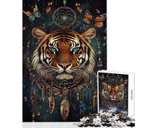 Rompecabezas de 1000 Piezas para Adolescentes diseño de Tigre atrapasueños Rompecabezas mágico para Adultos Juguete Decorativo para Pared difícil Toda la Familia (38x26cm)