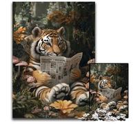 Rompecabezas de 1000 Piezas para Adolescentes, diseño de Tigre Leyendo un Libro, Ideal para Decorar el hogar, Ideal para Noches de Juegos, 50x75cm