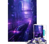 Rompecabezas de 1000 Piezas para Adolescentes diseño de Tren Morado en la Ciudad Ideal para armar con precisión Toda la Familia (38x26cm)