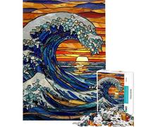 Rompecabezas de 1000 Piezas para Adolescentes diseño de vidriera con Olas al Atardecer Ideal para Adultos Rompecabezas de Pared Juguete Decorativo Ideal para armar cumpleaños