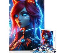 Rompecabezas de 1000 Piezas para Adolescentes diseño de Zorro Azul neón Anime decoración del hogar Juguetes Obras de Arte Regalo Juegos Divertidos Entrena tu Cerebro y Tus Manos tamaño 38x52cm