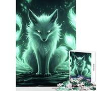 Rompecabezas de 1000 Piezas para Adolescentes diseño de Zorro Verde místico Juego práctico con póster a Juego y Hoja de Trivia 38x26cm