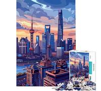 Rompecabezas de 1000 Piezas para Adolescentes diseño del Horizonte de Shanghái Juego práctico y desafiante Juguetes Regalos de cumpleaños decoración del hogar (tamaño 75x50cm)