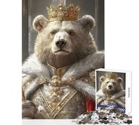 Rompecabezas de 1000 Piezas para Adolescentes diseño del Rey Oso Divertido de Corte preciso Ideal para Decorar el hogar y Fortalecer el Amor en Pareja (52x38cm)