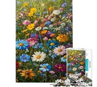 Rompecabezas de 1000 Piezas para Adolescentes diseño Floral de Campo de Flores Silvestres Rompecabezas para Adultos Juego práctico decoración de Pared cumpleaños y Navidad (38x52cm)