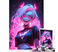 Rompecabezas de 1000 Piezas para Adolescentes diseño gótico de Pelo Rosa neón decoración de Pared Regalo de cumpleaños Juego práctico colección de Artistas Bellas Artes tamaño 38x52cm