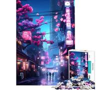 Rompecabezas de 1000 Piezas para Adolescentes diseño neón de la Calle Sakura de Tokio Juego Familiar para Decorar la Pared difícil y desafiante (tamaño 38x26cm)