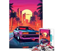 Rompecabezas de 1000 Piezas para Adolescentes diseño Retro de Miami al Atardecer con Luces de neón Ideal para Juegos educativos y como desafío Juguete Educativo para aliviar el estrés Regalo de