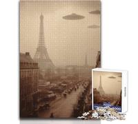 Rompecabezas de 1000 Piezas para Adolescentes, diseño Retro de ovnis sobre París, Ideal para Momentos de Relax, Troquelado de precisión Fina, tamaño 50x75cm
