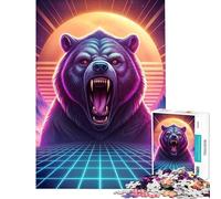 Rompecabezas de 1000 Piezas para Adolescentes diseño Synthwave Bear Roar Que Ayuda a ejercitar el Cerebro Juguete Educativo para el Aprendizaje y decoración de Pared Apto para Mayores de 14 años