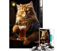 Rompecabezas de 1000 Piezas para Adolescentes Divertido Gato en una Mesa de Taberna Juego práctico y desafiante Juguetes Regalos de cumpleaños y decoración del hogar (tamaño 38x26cm)