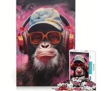 Rompecabezas de 1000 Piezas para Adolescentes DJ Monkey con Auriculares Juguetes antiestrés para divertirse en Familia Regalos para Amigos y Familiares 38x26cm