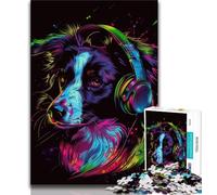Rompecabezas de 1000 Piezas para Adolescentes DJ Neon Border Collie para Adultos Juego Familiar para aliviar el estrés desafío difícil Gran Regalo y Juguete (50x75cm)