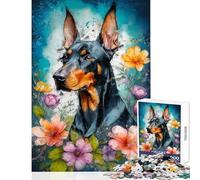Rompecabezas de 1000 Piezas para Adolescentes Doberman en Flor Juego Imposible Mejora la Memoria Juguetes de decoración para el hogar Regalo de cumpleaños Regalos de Viaje (50x75cm)