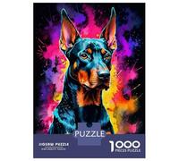 Rompecabezas De 1000 Piezas para Adolescentes Doberman in Watercolor Neon Rompecabezas Juegos Relajantes Decoración De Pared Regalos para Amigos Y Familiares 70x50cm/1000pcs