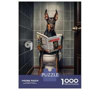 Rompecabezas De 1000 Piezas para Adolescentes Doberman on The Toilet Rompecabezas para Adultos Juego De Ingenio Juego De Corte De Precisión Regalos Desafiantes 70x50cm/1000pcs