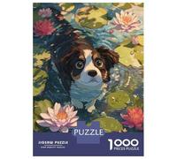 Rompecabezas De 1000 Piezas para Adolescentes Dog in Lily Pond Illustration Rompecabezas para Adultos Juegos Divertidos Regalos para Mujeres Desafiantes De Completar 70x50cm/1000pcs