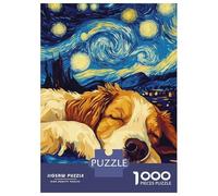 Rompecabezas De 1000 Piezas para Adolescentes Dog Sleeping Under Starry Night Rompecabezas para Adultos Juguetes De Bricolaje Decoración del Hogar Juego Desafiante Regalos 38x26cm/1000pcs