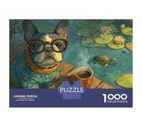 Rompecabezas De 1000 Piezas para Adolescentes Dog Wearing Glasses Painting Rompecabezas para Adultos Juguetes De Bricolaje Difícil Difícil Diversión En El Hogar Actividades, 52x38cm/1000pcs