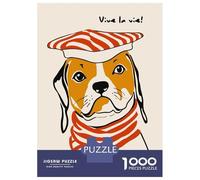 Rompecabezas De 1000 Piezas para Adolescentes Dog with Beret - Vive La Vie! Rompecabezas DIY Juguetes Mejora La Memoria Oferta como Regalo para Toda La Familia 52x38cm/1000pcs