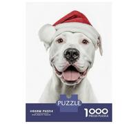 Rompecabezas De 1000 Piezas para Adolescentes Dogo Argentino Dog with Santa Hat Portrait Rompecabezas DIY Juguetes Mejora La Memoria Oferta como Regalo para Toda La Familia 38x26cm/1000pcs