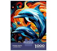 Rompecabezas De 1000 Piezas para Adolescentes Dolphins in Abstract Colorful Ocean Rompecabezas para Adultos Juguetes De Bricolaje Montaje De Patrones Ayuda A Ejercitar El Cerebro 70x50cm/1000pcs
