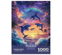 Rompecabezas De 1000 Piezas para Adolescentes Dolphins Leap in Cosmic Sunset Rompecabezas Juegos De Relajación Análisis Y Lógica Desafío Educativo 38x26cm/1000pcs