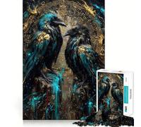 Rompecabezas de 1000 Piezas para Adolescentes Dos Cuervos con círculo astrológico Dorado, Corte preciso, Manualidades, diversión cognitiva, Juego de Ocio, decoración navideña para el hogar (38x26cm)