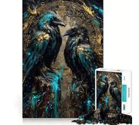 Rompecabezas de 1000 Piezas para Adolescentes Dos Cuervos con círculo astrológico Dorado Juego de Ajuste preciso, concentración, diversión, Ocio, decoración navideña para la Pared (38x52cm)
