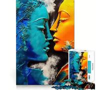 Rompecabezas de 1000 Piezas para Adolescentes Dos Enamorados, Azul y Naranja Juego de Ajuste Diversión, Tiempo Libre, diversión, Arte de Pared navideño (38x26cm)